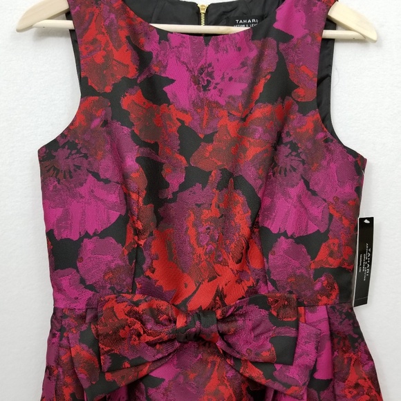 Tahari Floral Jacquard Bow Cocktail Dress - Picture 4 of 8